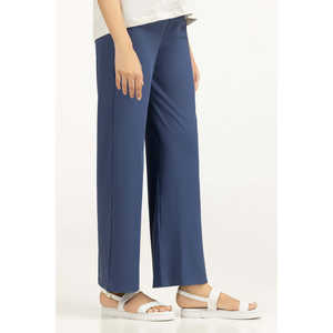Pantalon décontracté bleu pour femme, coupe large, en crêpe respirant, taille XL, taille mi-haute, teint uni, technique froissée WM-TRKN-SS24-102 - Product Image 2