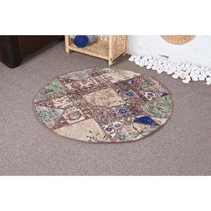 Alfombra turca Vintage hecha a mano grande de 3,4x3,4 pies de lana Beige con patrón de retales de respaldo de látex para decoración de pasillo o habitación - Product Image 3