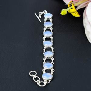 Pulsera de cadena de piedras preciosas de opalita chapada en plata 925 hecha a mano, accesorios ajustables de estilo bohemio para regalo o cumpleaños, Julio-Agosto - Product Image 2