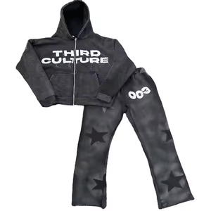 Ensemble de survêtement tendance, sweat-shirt et pantalon de survêtement, logo délavé, lavage à l'acide, vêtements pour hommes, ensemble de 2 pièces, jogging 100% coton, ensemble de survêtement pour femmes - Product Image 3