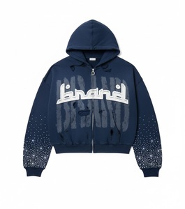 Sweat-shirts pour hommes de haute qualité en coton 100% surdimensionnés, lavés à l'acide, avec impression sérigraphique, broderie vintage personnalisée et strass - Product Image 1