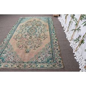 Alfombra turca clásica Beige azul Vintage 5,4X9,1 pies lana sala de estar alfombra Patchwork látex respaldo rayas Rectangular para adolescentes - Product Image 4