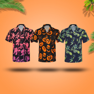 Wholesale custom logo print button <b>up</b> resort cotton casual vocation <b>boy</b> hawaiian beach t shirts for mens plus size - Product Image 3