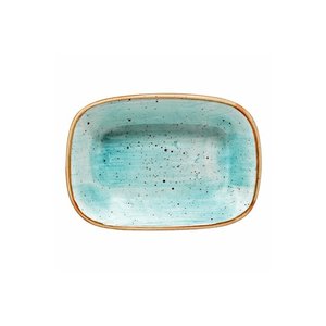 Assiette de service rectangulaire moderne en porcelaine Aqua Gourmet, forme bateau, 17x11 cm, pour présentation d'apéritifs lors de fêtes - Product Image 1