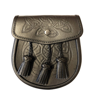 Estilo tradicional tartán Sporran tres borlas cuero genuino Kilt accesorio para músicos cuero genuino Sporran para la venta - Product Image 1