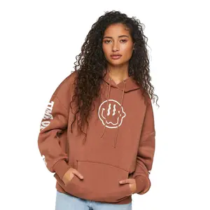 Sudadera con capucha para mujer, ropa de invierno con estampado de pantalla personalizada, Color marrón, 2023 GSM, a la venta, a precio barato, 400