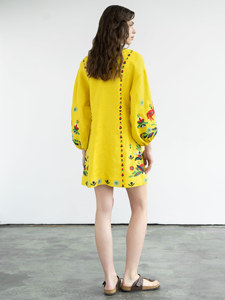 เดรสผ้าลินินปักลายสไตล์วินเทจเปิดไหล่สไตล์ยูเครนชุดเดรสผูกเอวแต่งพู่ - Product Image 5