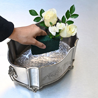 Jardinière vintage en métal chromé argenté avec motif gravé, pot de fleurs décoratif pour jardin, maison, bureau, centre de table de mariage