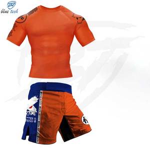 2023 personnalisé manches courtes Polyester extensible Rash Guards Shorts MMA BJJ Arts martiaux porter des ensembles en Stock - Product Image 6