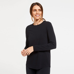 Vente en gros de T-shirts pour femmes T-shirts d'été en coton ajustés T-shirts à manches longues de couleur unie teintée - Product Image 4