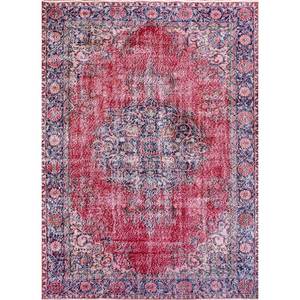 Tapis en laine noués à la main de grande taille, style vintage, motif médaillon rouge et orange, pour salon ou couloir - Pae-2342 - Product Image 1