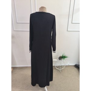 Robe longue en viscose à deux fils pour femme, à manches longues, col en V et poches, 38549 - Noir - Product Image 6
