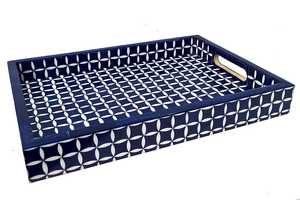 Bandeja de madera moderna hecha a mano con arte de incrustaciones de hueso para decoración del hogar regalos Diwali aniversario de boda - Product Image 4