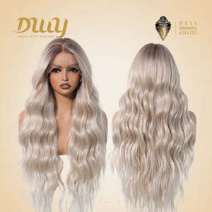 วิกผมสังเคราะห์สีบลอนด์แพลตตินั่ม Piper-DWY พร้อมด้วยลูกไม้โปร่งแสงด้านหน้าและผมลอนตรงกลางแบบเวฟ - Product Image 3