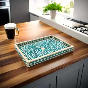 Bandeja con incrustaciones de hueso con patrón floral indio tradicional para bodas y Diwali para sala de estar y regalos a un precio - Product Image 2