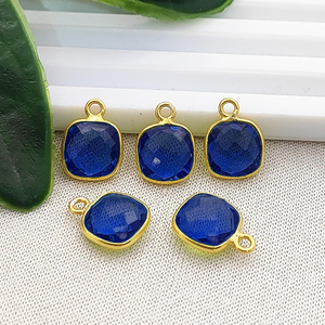 จี้ทรงคุชชั่นขนาด 8 มม. ทำจากแซฟไฟร์ควอตซ์ ตัวเรือนเงินแท้ 925 ชุบทอง งานแฮนด์เมด สำหรับทำเครื่องประดับ - Product Image 1