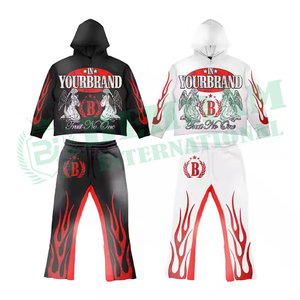 Conjuntos de Sudadera y Pantalones Acampanados de Algodón 100% Ecológico Transpirable de 400 GSM Personalizados para Streetwear, Unisex, de Alto Gramaje - Product Image 4