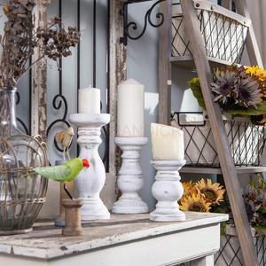 Candelabro de madera blanca desgastada hecho a mano, mesa de salón de Navidad, centro de mesa, portavelas de madera decorativas, decoraciones - Product Image 4