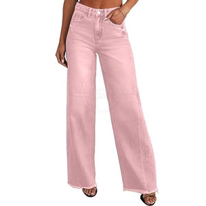 À la mode Femmes Large Jeans Pantalon Couleur Unie Femmes Large Jeans Pantalon Casual Wear Femmes Large Jeans - Product Image 1