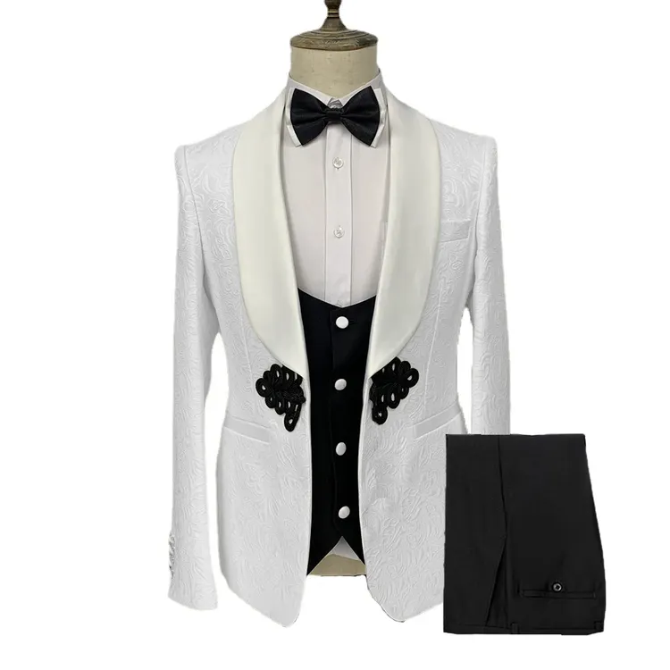 High Quality Men's Suits 3 Pieces Custom Jacquard Blazer Pants Vest Suit Set New Wedding Suit for Men