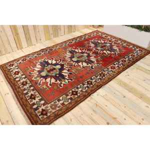 Alfombra Turca, Alfombra Vintage de 6.5x10.8 pies, Alfombra de Lana con Diseño Floral Rojo - Product Image 1