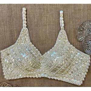 Custom Design Fancy Designer <b>Bra</b> With Artistic Beads Trend Stage Performance With Export Quality - Product Image 4