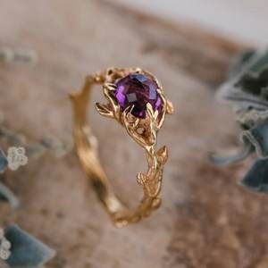 Bague Améthyste Design Unique Argent Sterling 925 Rempli d'Or Femme Fille Anniversaire Cadeaux de Mariage - Product Image 6