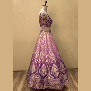 Royal Light Dark <b>Wine</b> Tone Banarasi Lehenga Crafted with Intricate Weaving Hand-Beaded Zari & Tassel Detailing at Bulk Prices - Product Image 3