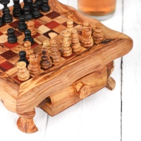 Ensemble d'échecs artisanal en bois d'olivier rustique brun ArtisRaw, unisexe, avec rangement, organiseur de jeu de société facile à utiliser CG003-24-R