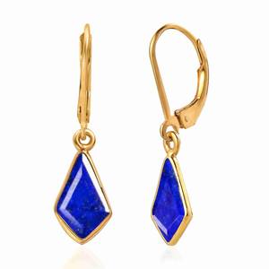 Lapis Lazuli <b>Dangle</b> <b>Earrings</b> In 18k Gold Plating <b>Diamond</b> Cut Leverback <b>Earrings</b> Handmade Gemstone <b>Earrings</b> Gift For Her - Product Image 1