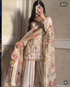 FATEMA FASHION – Ensemble Gharara Prêt-à-Porter en Soie Chinon Lourde avec Broderie de Paillettes, Coupe Ample, pour Femme, Tenue de Soirée - Product Image 1