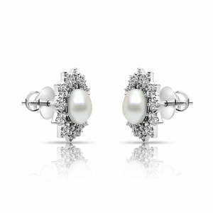 NOVAMART Fine Floral Pearl AD 18K Gold Plated Earrings Pure <b>Silver</b> <b>Stud</b> and Drop with Diamond Shell for Weddings Wholesale Expor - Product Image 4