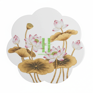 Produit phare : Set de table festonné en bambou, peint à la main, écologique, plateau de service moderne, décoration de centre de table, fait main HNH - Product Image 1