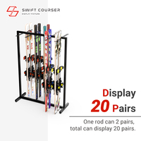 Support de rangement pour skis en acier robuste, autoportant, avec revêtement en poudre, personnalisable, avec roues, design moderne et simple, capacité de 20 paires