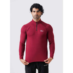 Chemise à manches longues pour homme, col montant, fermeture éclair quart, couleur marron, séchage rapide, style sportif décontracté, chemise utilitaire décontractée à fermeture éclair quart - Marron - Product Image 1