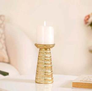 Portavelas de Metal dorado, soporte de Pilar decorativo, diseño texturizado elegante, 17cm de altura para el hogar, mesa de fiesta de boda, centro de mesa - Product Image 6