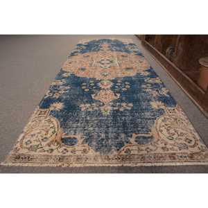 Antiguo azul Beige 3x8ft alfombra turca de lana Vintage Patchwork tejido plano para sala de estar o decoración de coche respaldo de látex - Product Image 2