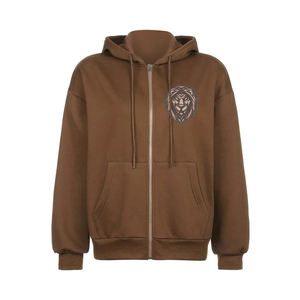 Men's Comfortable 350 GSM Winter Hoodie With Embroidered Logo Brown Color Casual Wear Fleece Zipper Up Sweatshirt - Product Image 1