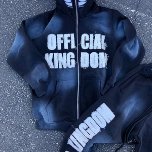 Baggy jogging personnalisé pour hommes Dtg impression passepoil survêtement Y2K rue rétro lettre impression à capuche pantalon de survêtement ensemble deux pièces - Product Image 3