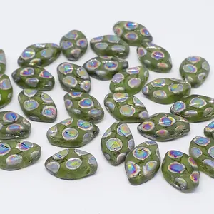 นกยูงสีเขียวด้านสีเขียว12x7มม. ลูกปัดใบแก้วคริสตัลหลวมสำหรับทำเครื่องประดับมีสีดำสีฟ้าสีแดง4มม. 8มม. 10มม. - Product Image 2