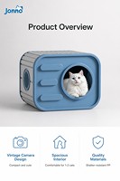 Maison pour chat vintage en forme d'appareil photo, abri intérieur pour animaux de compagnie, cabane pour chat en PP, dôme carré bleu pour 1 à 2 chats