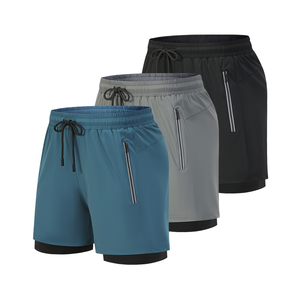 Short double 2 en 1 pour homme Course à pied Séchage rapide Gym Training Back Zip Pocket Workout Gym Short Fitness Beach Shorts - Product Image 5