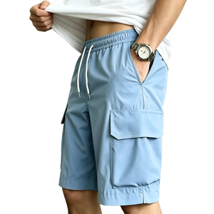 Mens <b>Lightweight</b> Woven <b>Cargo</b> Bermuda <b>Shorts</b> Elastic Drawstring Waist Multiple Pocket Casual Outdoor Summer Knee Breathable - Product Image 1