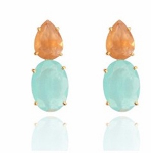 มาใหม่ Aqua & Peach Chalcedony พลอย925เงินสเตอร์ลิงลูกแพร์และต่างหูรูปไข่ - Product Image 1