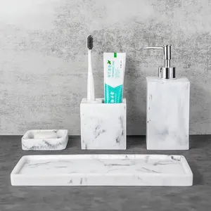 Classic Resin Four-piece Luxury Durable Eco-Friendly <b>Bathroom</b> <b>Accessory</b> <b>Set</b> Soap Dispenser Tumbler Tray Toothbrush Cup Easy - Product Image 5