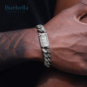 12mm 14k Plaqué Or Blanc Rond Moissanite Lettre Initiale Glacé Miami Cubain Bracelet Hip Hop Bijoux pour Hommes - Product Image 2