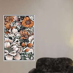 Elegant Flowers Pattern Printed Canvas, Gradient Colors Decor Art,White <b>Framed</b> - Product Image 1