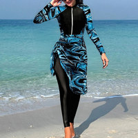 Maillot de bain islamique couvrant, maillot de bain modeste avec jupe amovible et fermeture éclair sur le devant, design chic imprimé, burkini pour femmes musulmanes