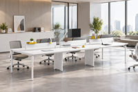 Postazione di Lavoro Moderna a 6 Posti con Scrivania Lunga e Schermi Scorrevoli, Gestione Funzionale dei Cavi per Uffici Open Space