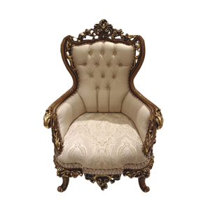 Classical European Baroque Hand-Carved Living Room Single Sofa <b>Chair</b> <b>High</b> <b>Back</b> Fabric Upholstered - Product Image 1